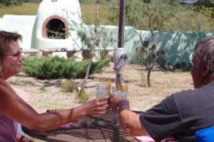 Cheers on the patio of a Romantic palce to stay in Southeast Arizona